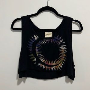 Aritzia WkShp Super Cropped Wide Tank w/ Sun Print Sz M Black